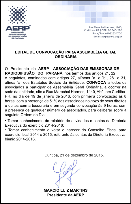 EDITAL DE CONVOCAÇÃO PARA ASSEMBLEIA GERAL ORDINÁRIA 27 de abril